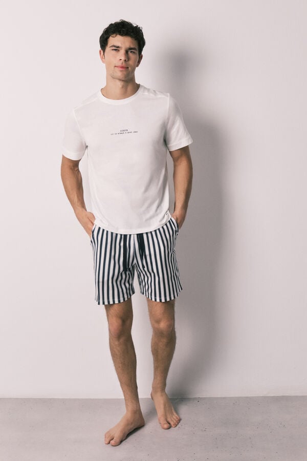 Women'secret Pijama de homem curto em 100% algod&atilde;o &agrave;s riscas bege