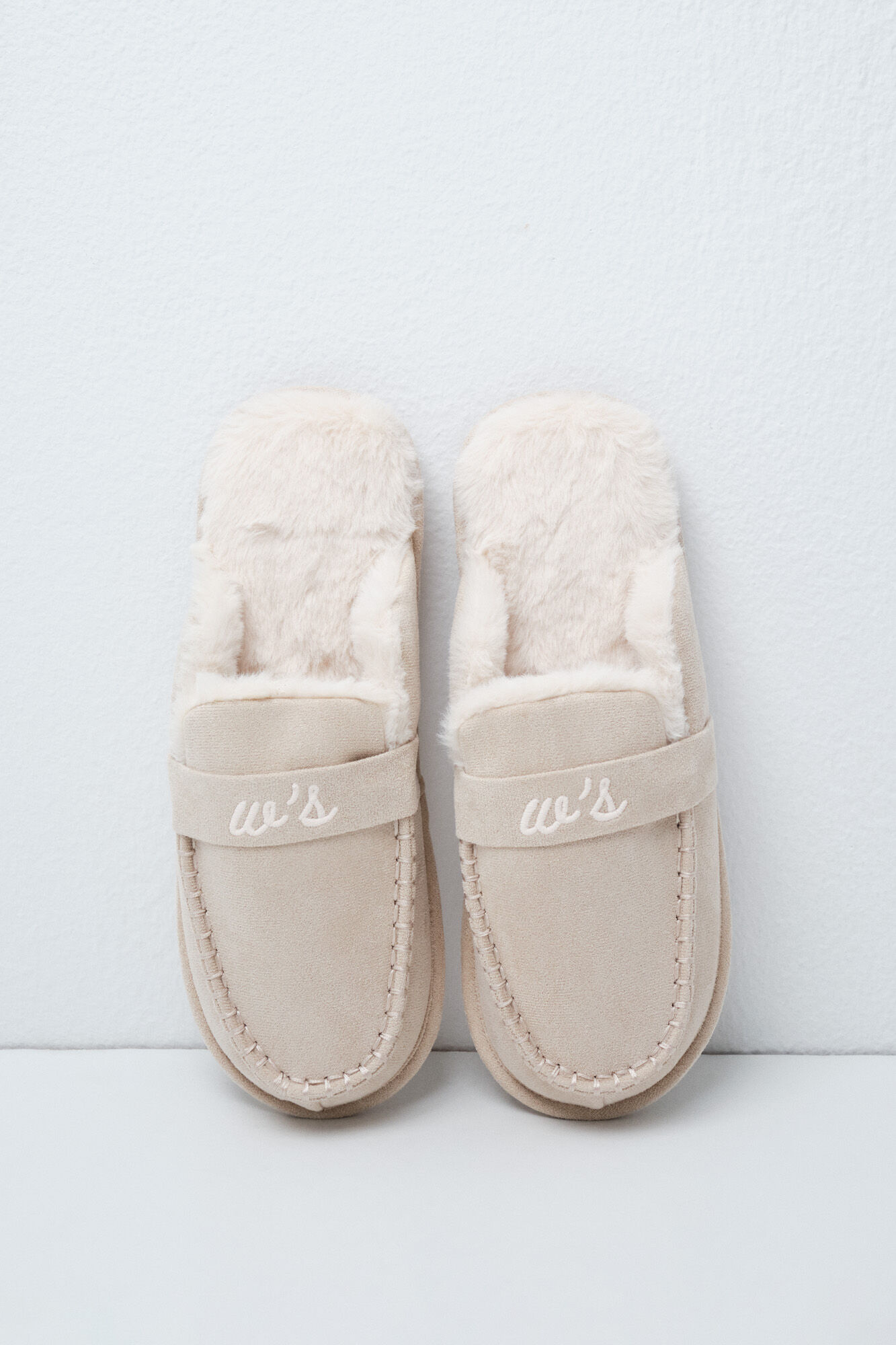 Women'secret Chinelos de quarto mocassim forrado bege