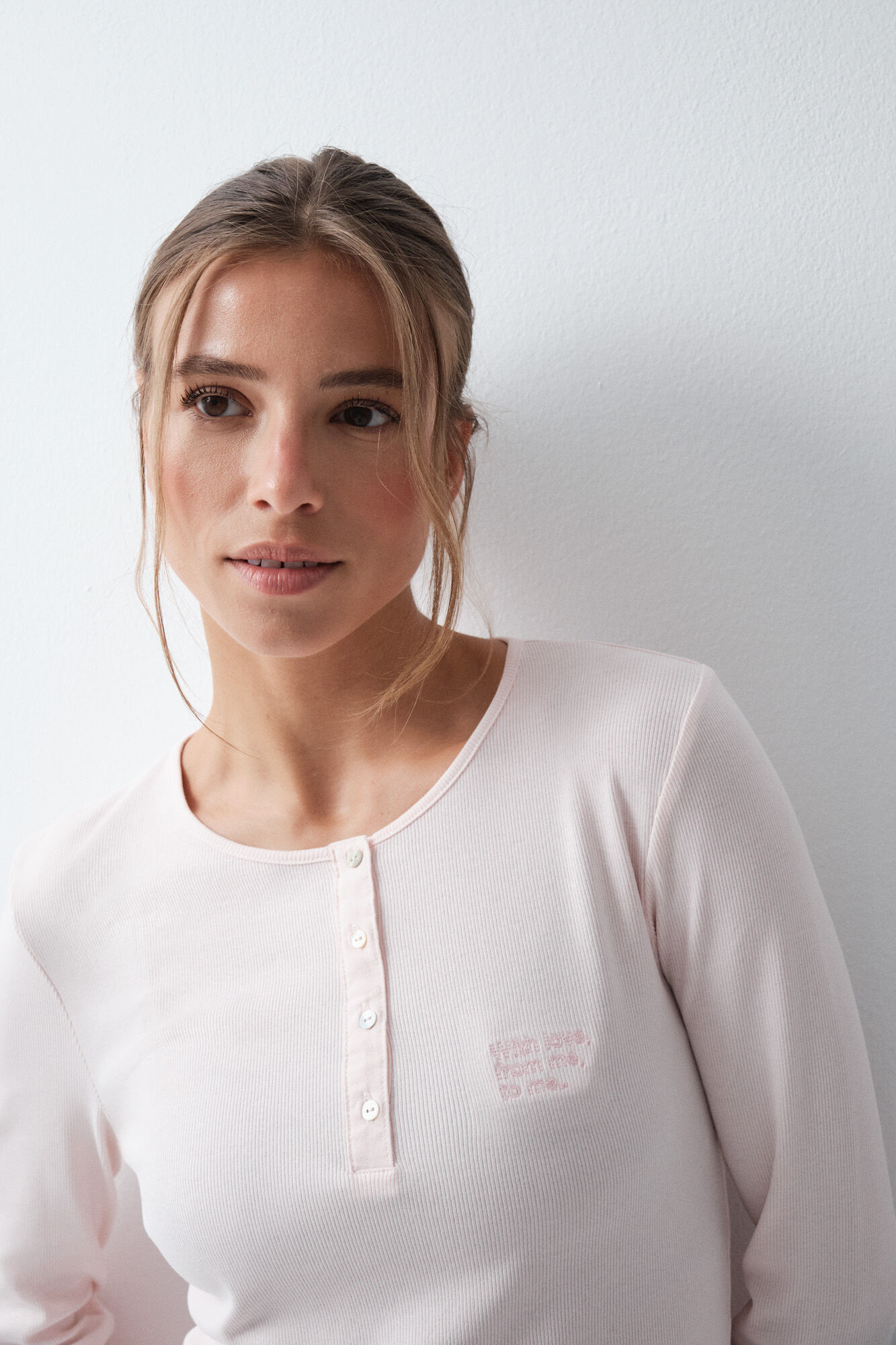 Women'secret Pijama comprido em algod&atilde;o com estampado de flores rosa claro