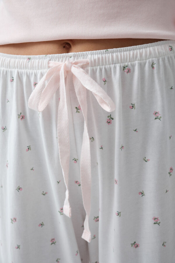Women'secret Pijama comprido de manga curta em algod&atilde;o com estampado floral rosa claro rosa