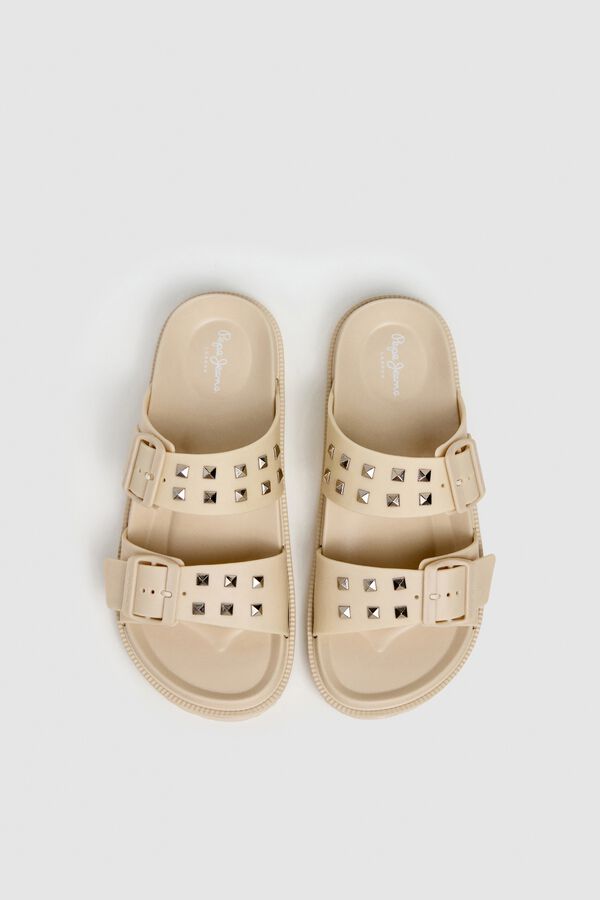 Pepe Jeans Sand&aacute;lia de tiras duplas com tachas bege