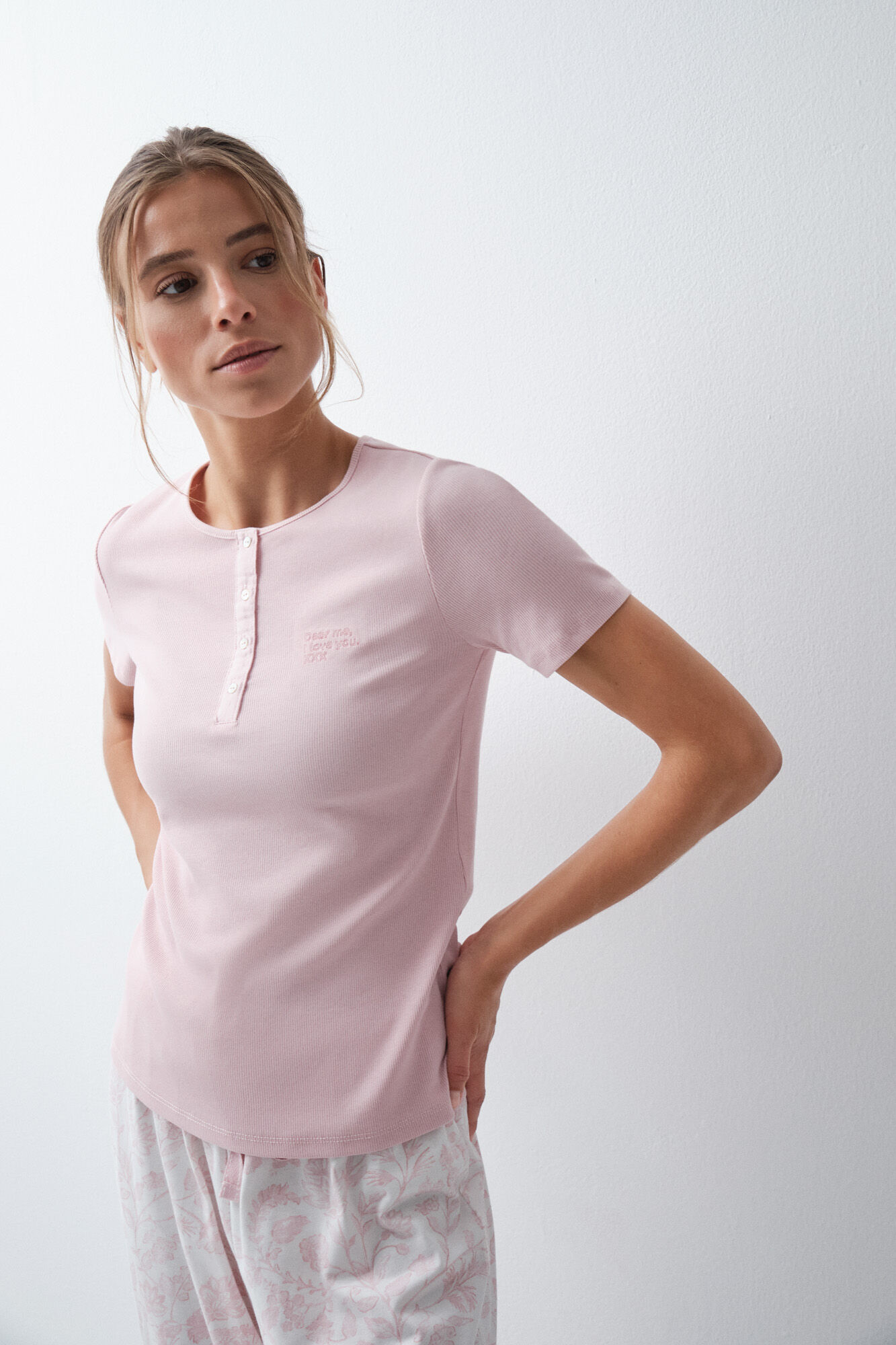 Women'secret Pijama largo manga corta algod&oacute;n flores rosa