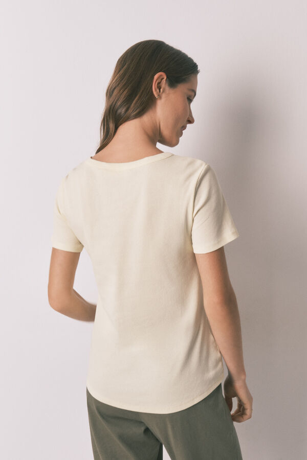 Women'secret T-shirt manga curta em algod&atilde;o amarela estampado