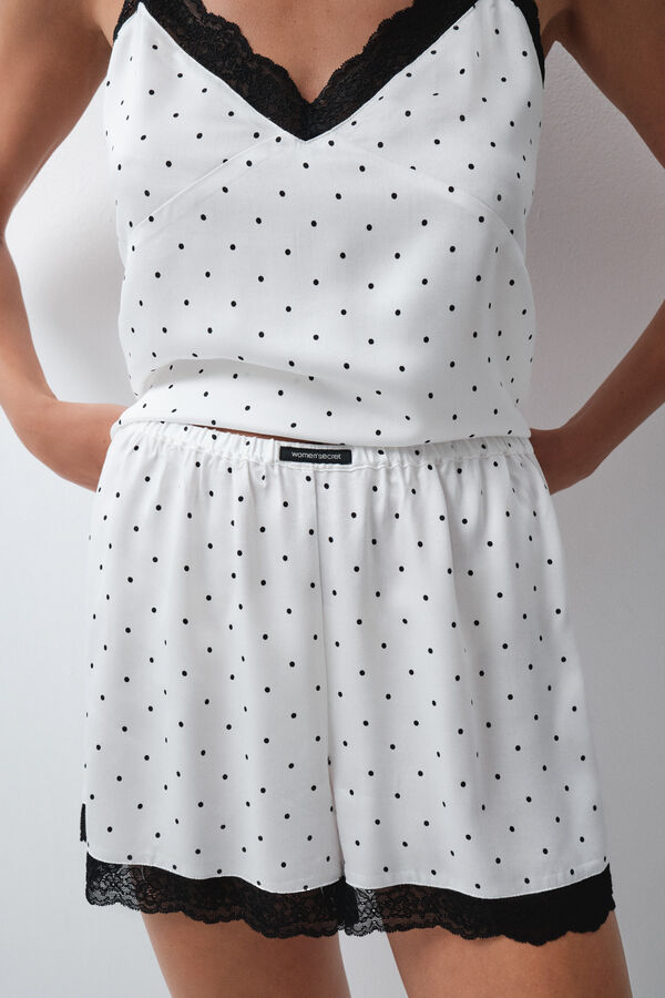 Women'secret Pijama curto de al&ccedil;as branco de bolinhas branco
