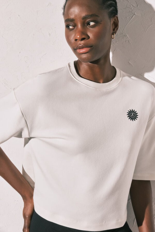 Women'secret T-shirt em felpa estampado "Club del Mar" branca bege