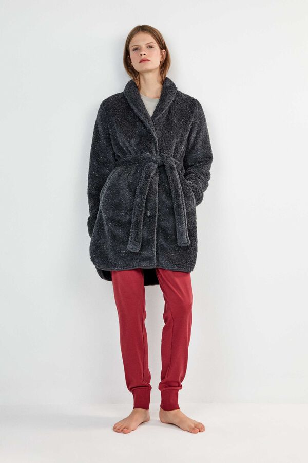 Gisela Robe gola smoking com detalhe lurex cinzento