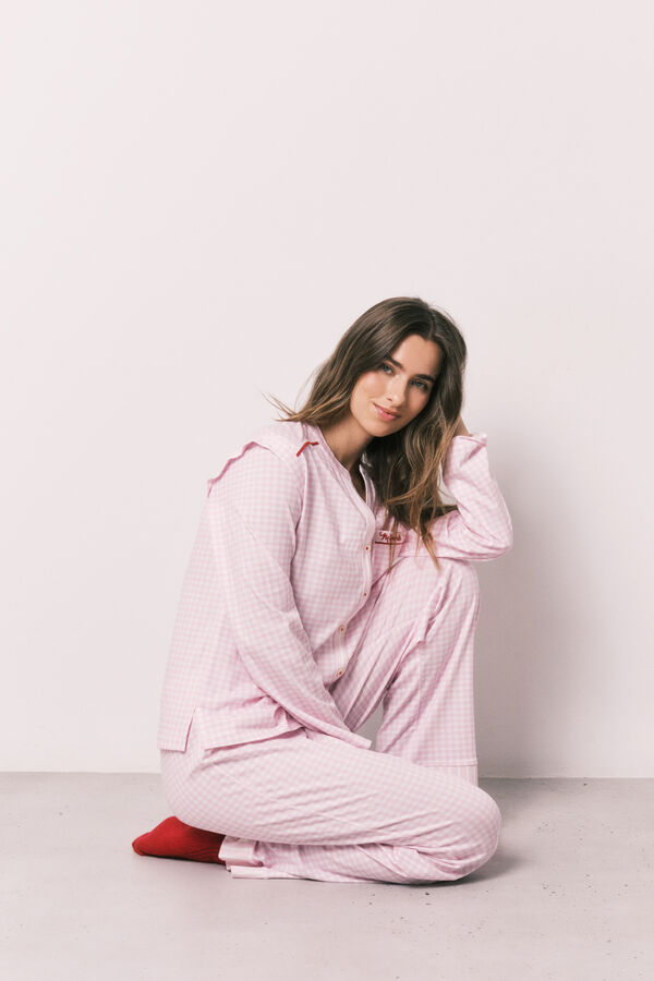 Women'secret Pijama comprido gola mao em algod&atilde;o rosa