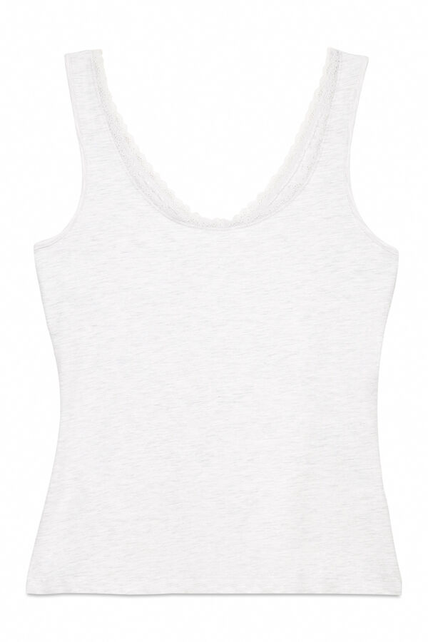 Women'secret Camiseta tirantes algodón blonda gris  gris