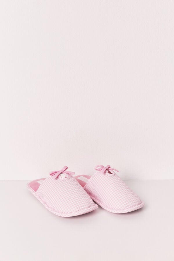 Women'secret Chinelos de quarto estampado vichy com la&ccedil;o rosa rosa