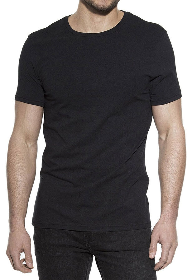 Bread & Boxers Pacote de 2 camisetas elásticas gola caixa de algodão orgânico com gola redonda preto
