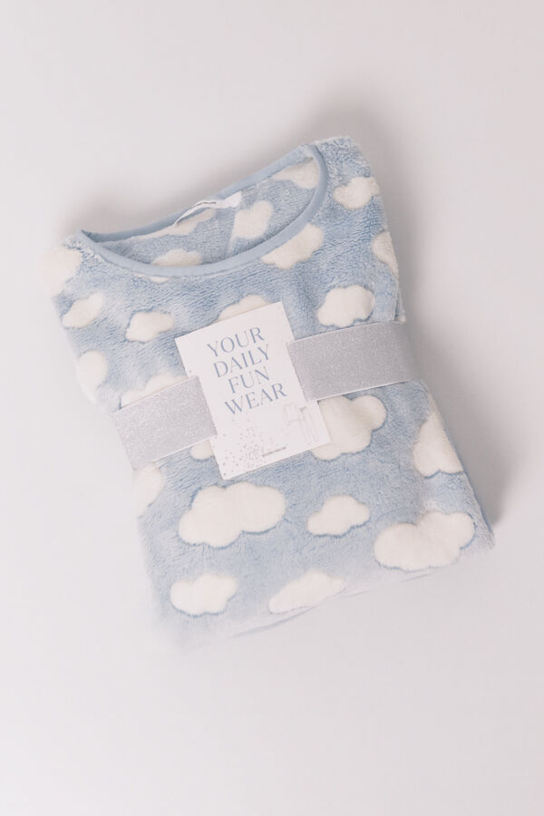 Women'secret Pijama comprido polar mousse nuvens azul