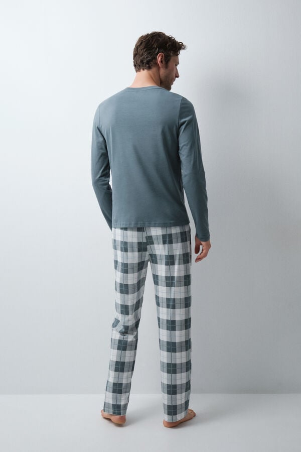 Women'secret Pijama comprido em algod&atilde;o verde aos quadrados verde