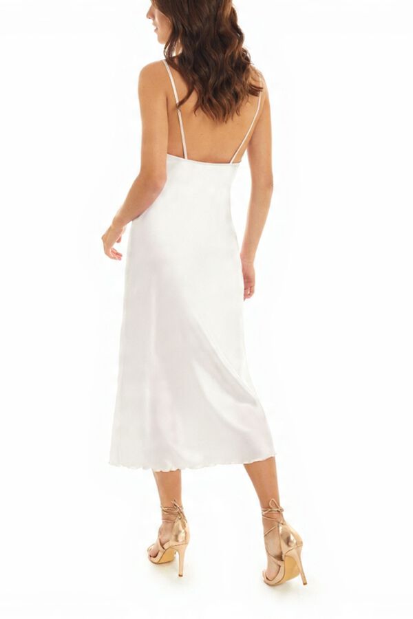 Ivette Bridal Camisa de dormir midi b&aacute;sica em cetim bege