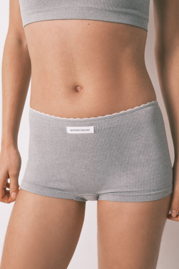Women'secret Cuecas boxer sem costura canelado cinza cinzento