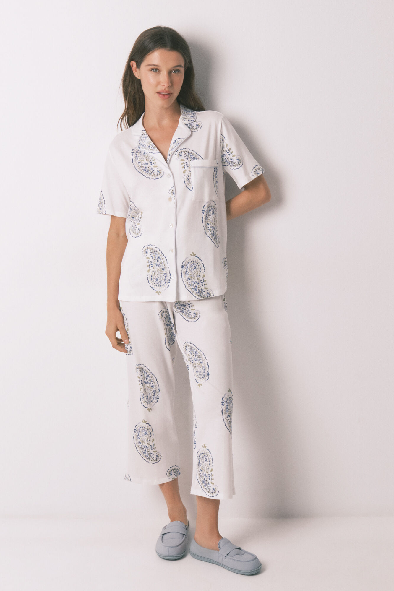 Women'secret Pijama camiseiro estampado Paisley em algod&atilde;o azul