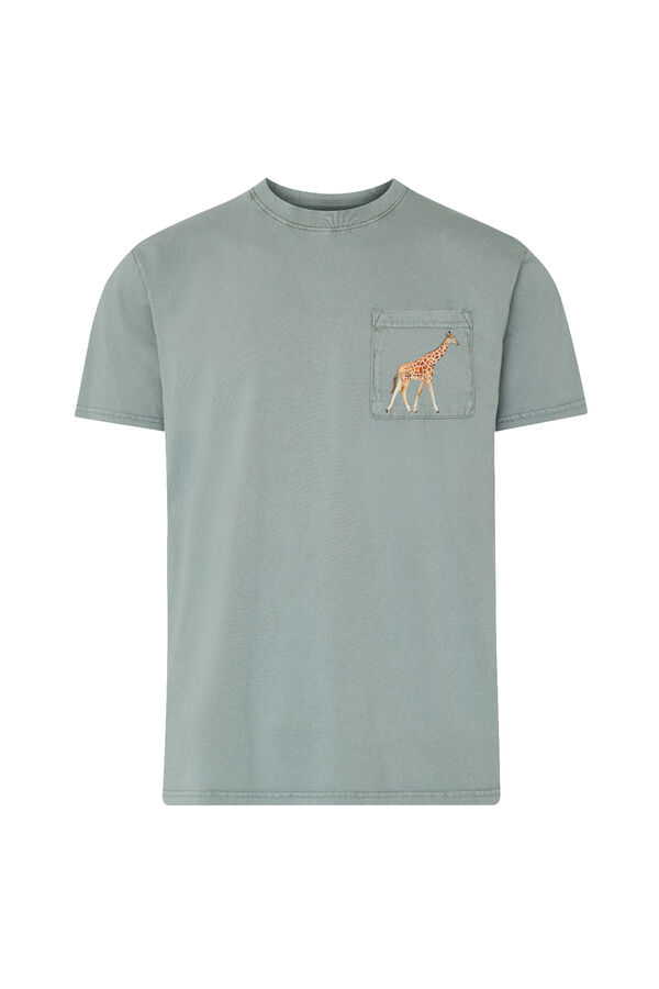 Kiff-Kiff T-shirt de homem caqui girafa e palmeiras verde