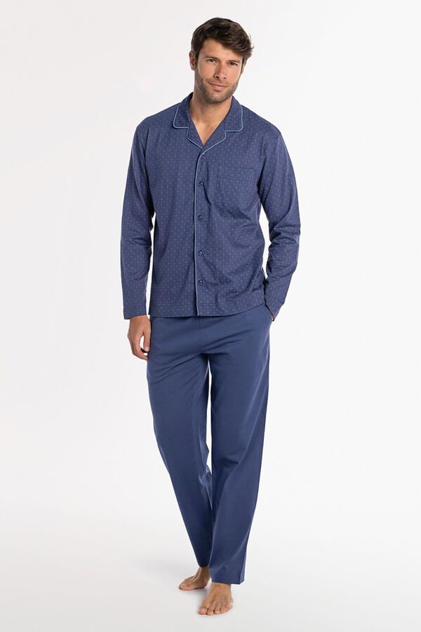Punto Blanco Pijama comprido de algod&atilde;o azul