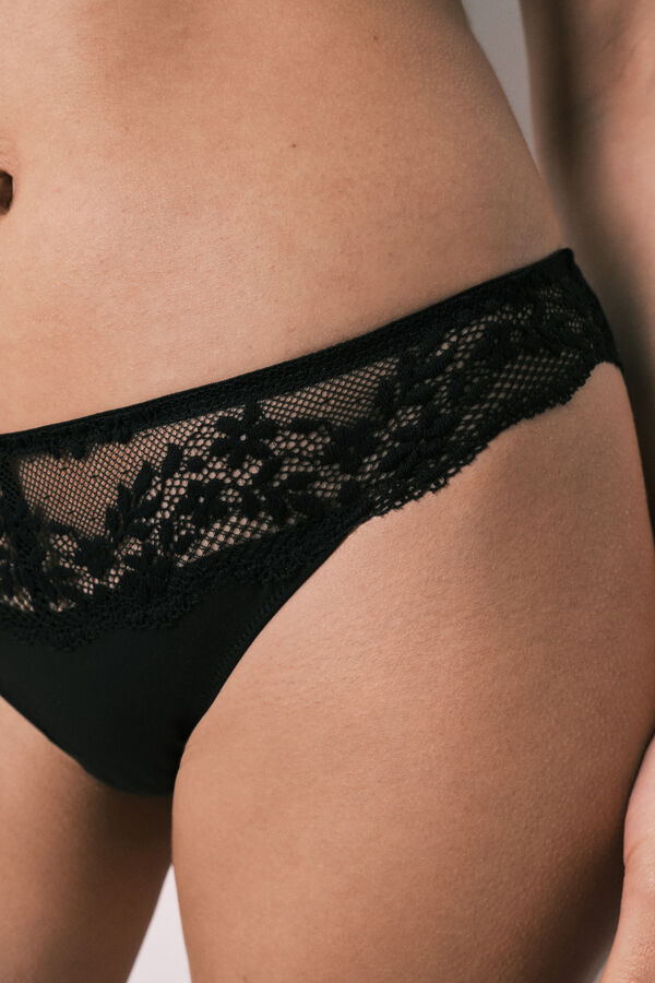 Women'secret Cuecas cl&aacute;ssicas em modal e renda pretas preto