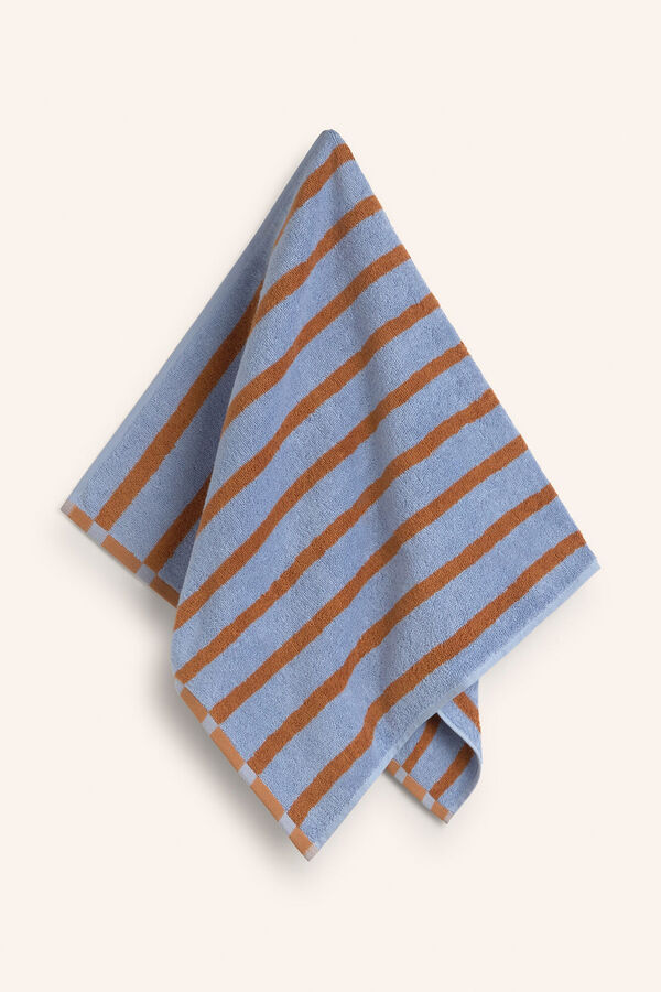 Calma House Toalha de lavat&oacute;rio de algod&atilde;o turco &agrave;s riscas azuis Saturno 50x90 azul