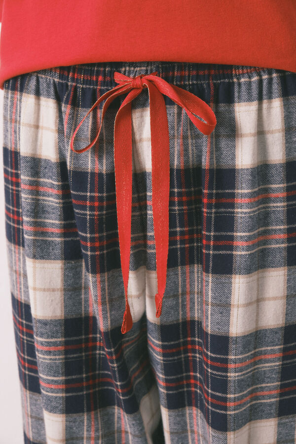 Women'secret Pijama comprido 100% algodão estampado xadrez "Hogwarts" vermelho