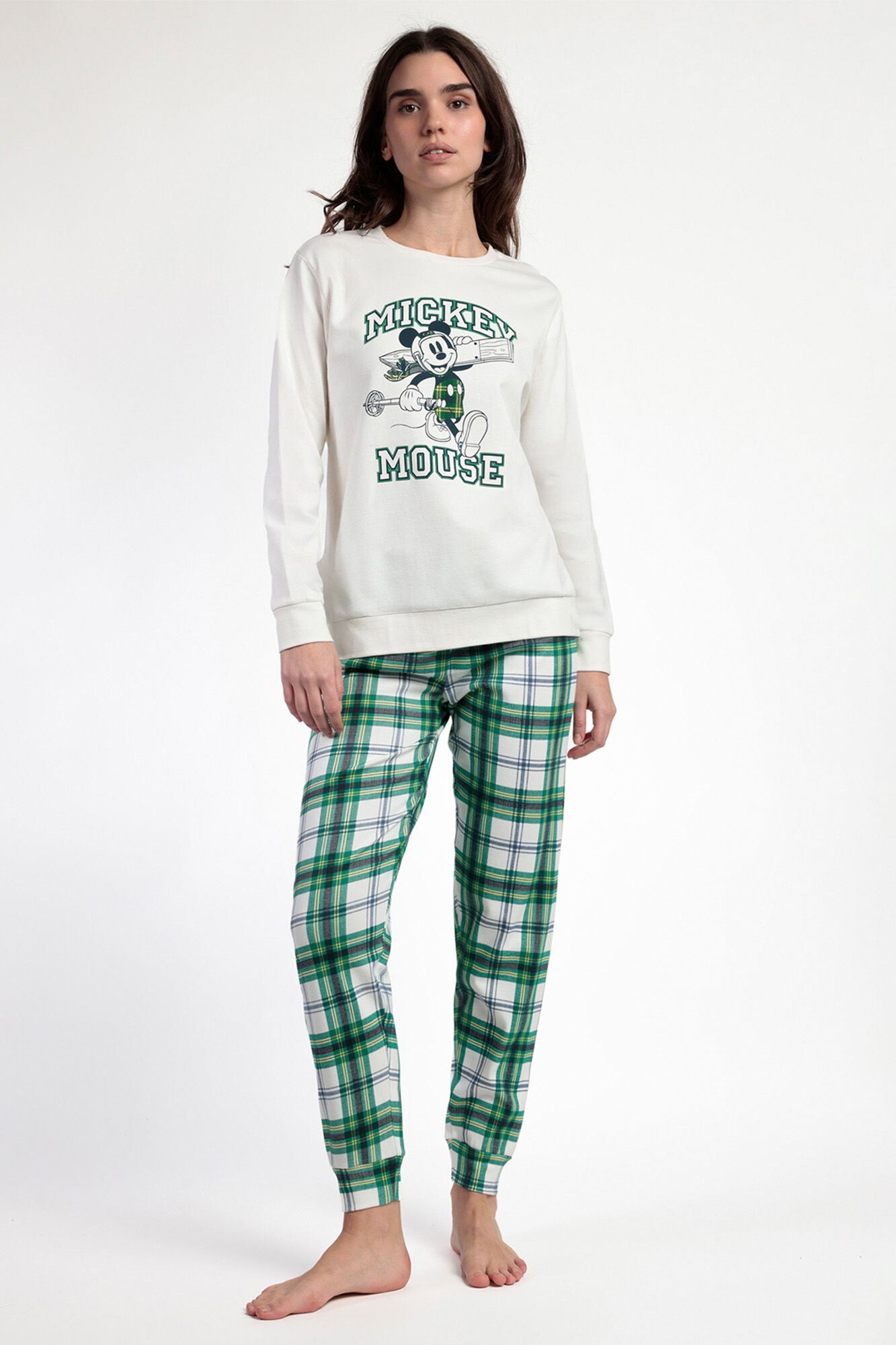 Admas Pijama comprido felpa xadrez 100% algod&atilde;o Ski Mickey