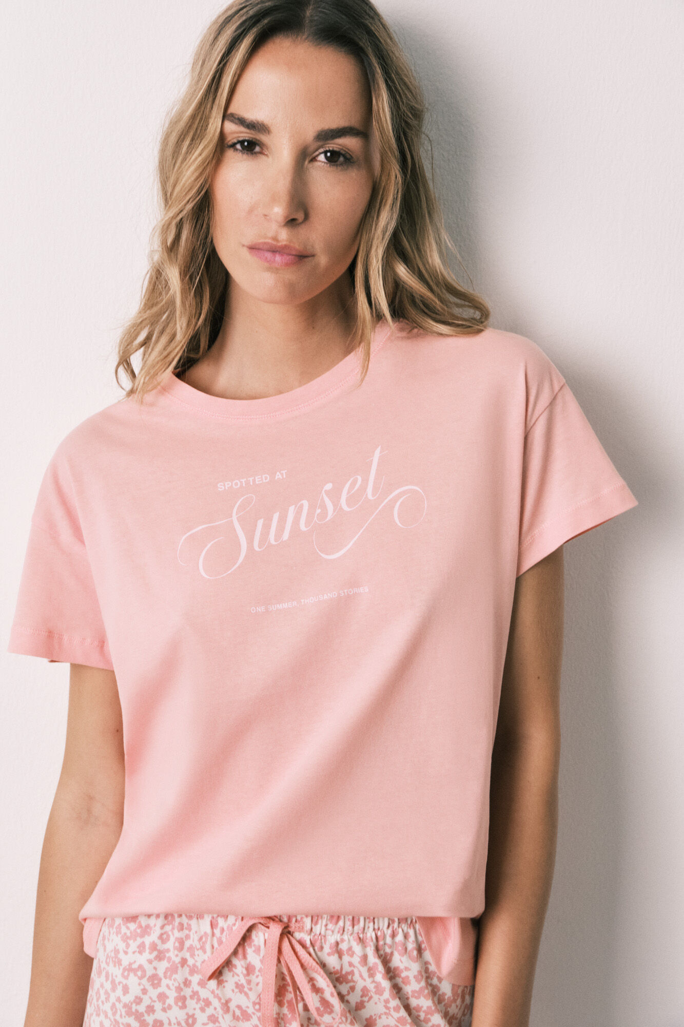Women'secret Pijama capri em algod&atilde;o rosa miniflor