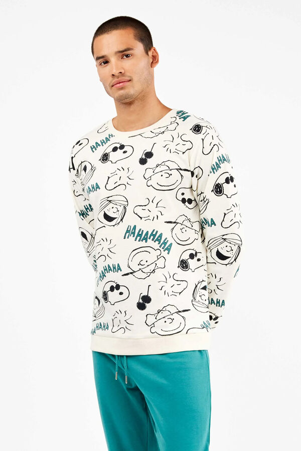 Gisela Conjunto de pijama masculino Snoopy em malha malha branco