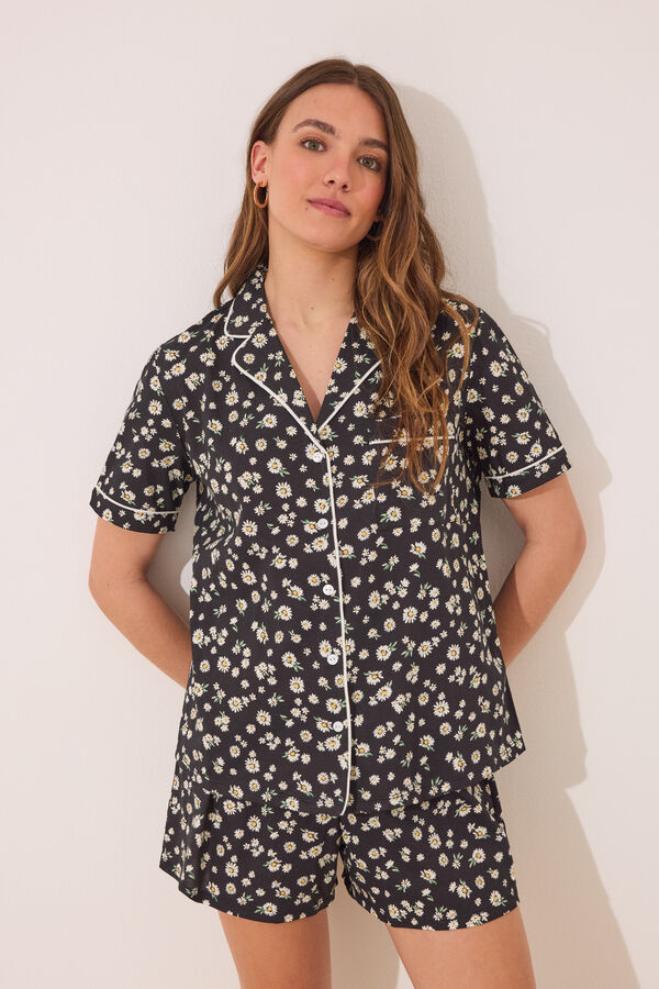 Women'secret Pijama camisero corto 100% algodón flores negro