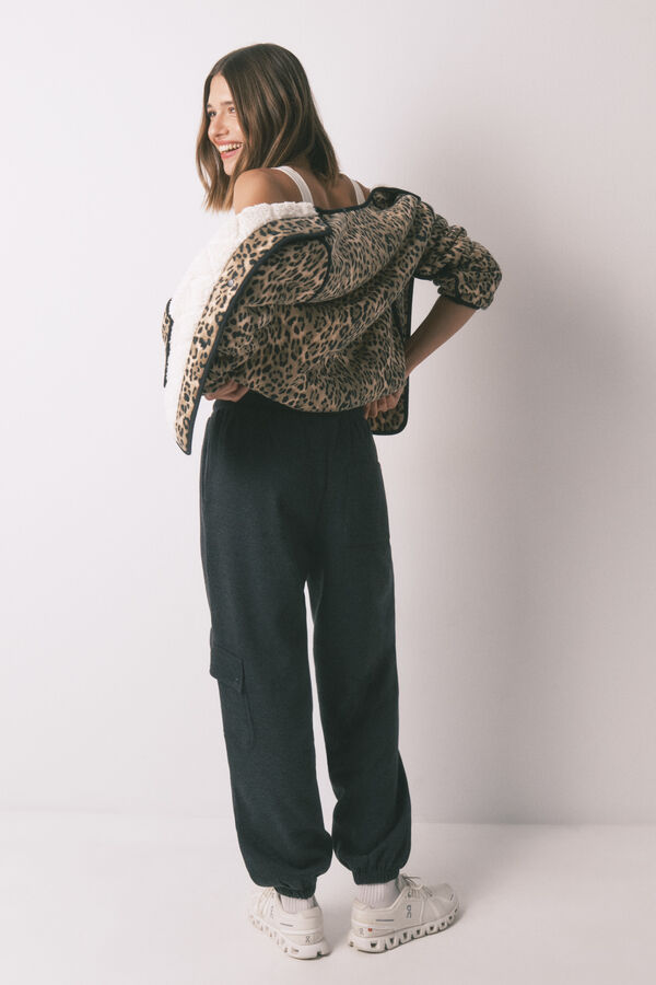 Women'secret Calça comprida cenoura em pelúcia fina cinza cinzento