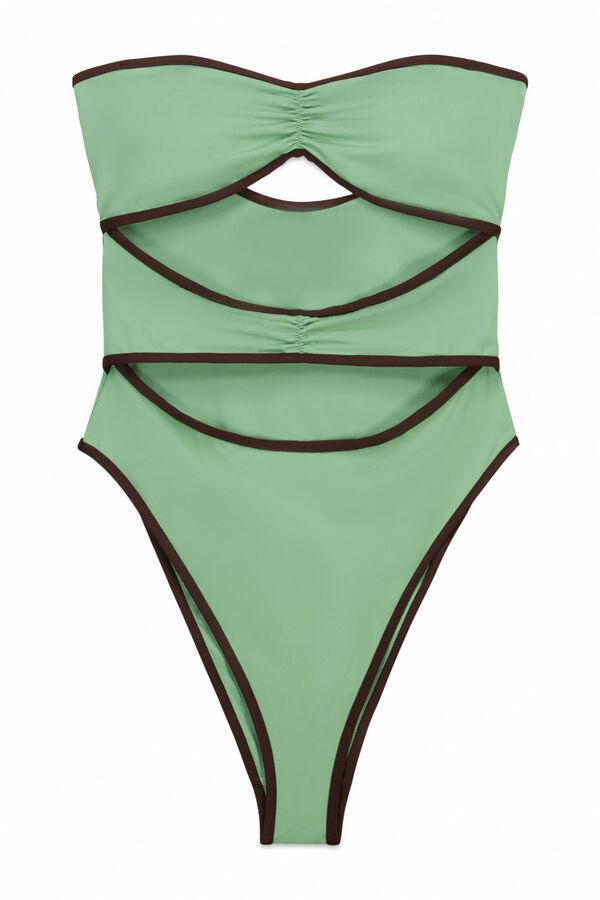 Women'secret Fato de banho bandeau com aberturas na frente verde verde
