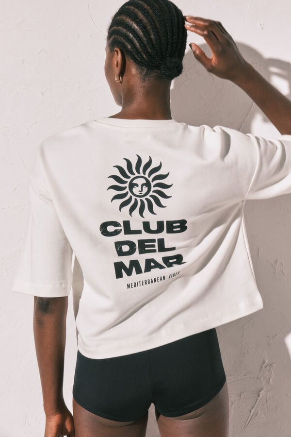 Women'secret T-shirt em felpa estampado "Club del Mar" branca bege