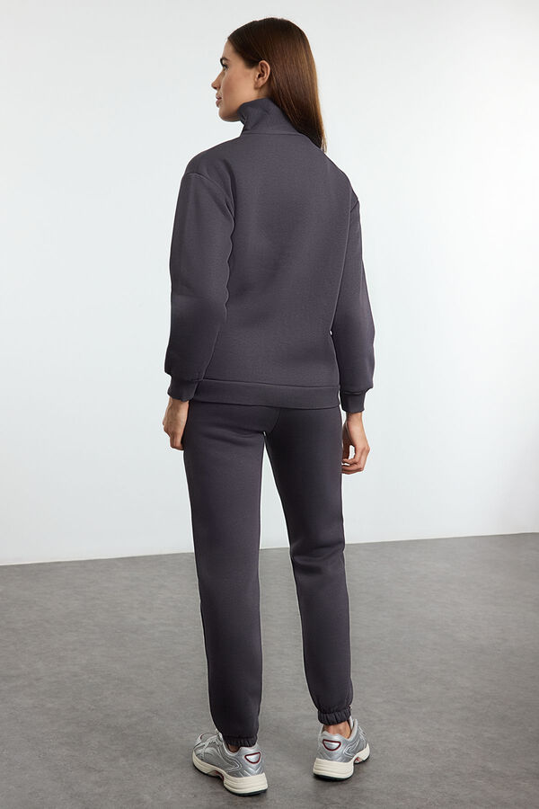 Trendyol Agasalho de corrida de polar grossa com gola alta e fecho-&eacute;clair cinzento