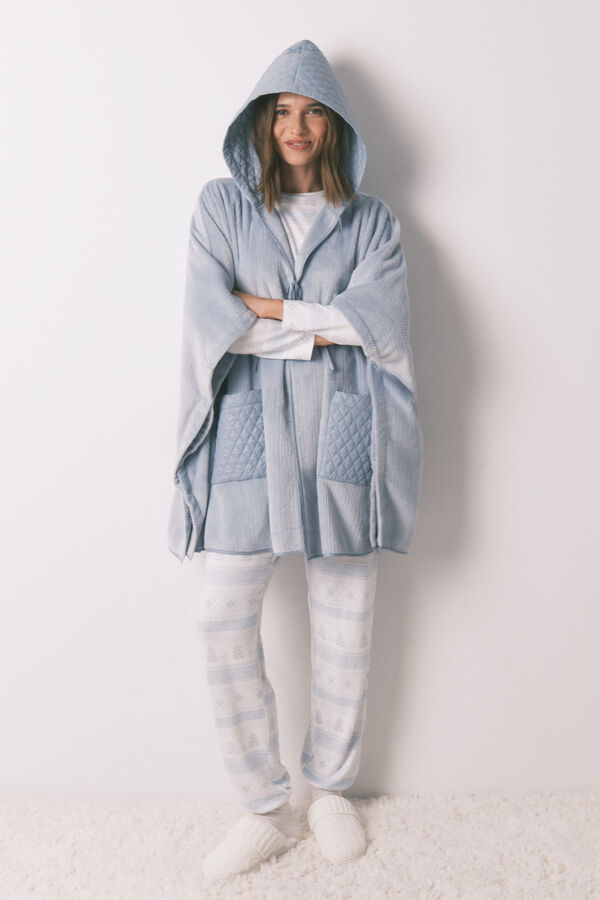 Women'secret Poncho polar curto azul com relevo azul