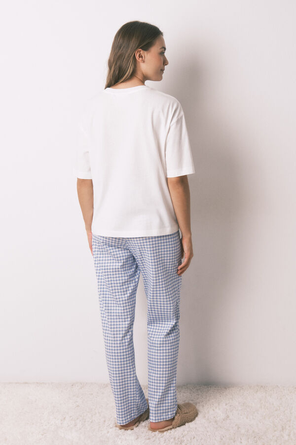 Women'secret Pijama pijama comprido de algodão Snoopy Vichy de manga manga bege