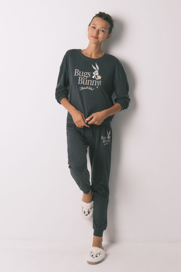 Women'secret Pijama comprido de algodão cinza Bugs Bunny cinzento