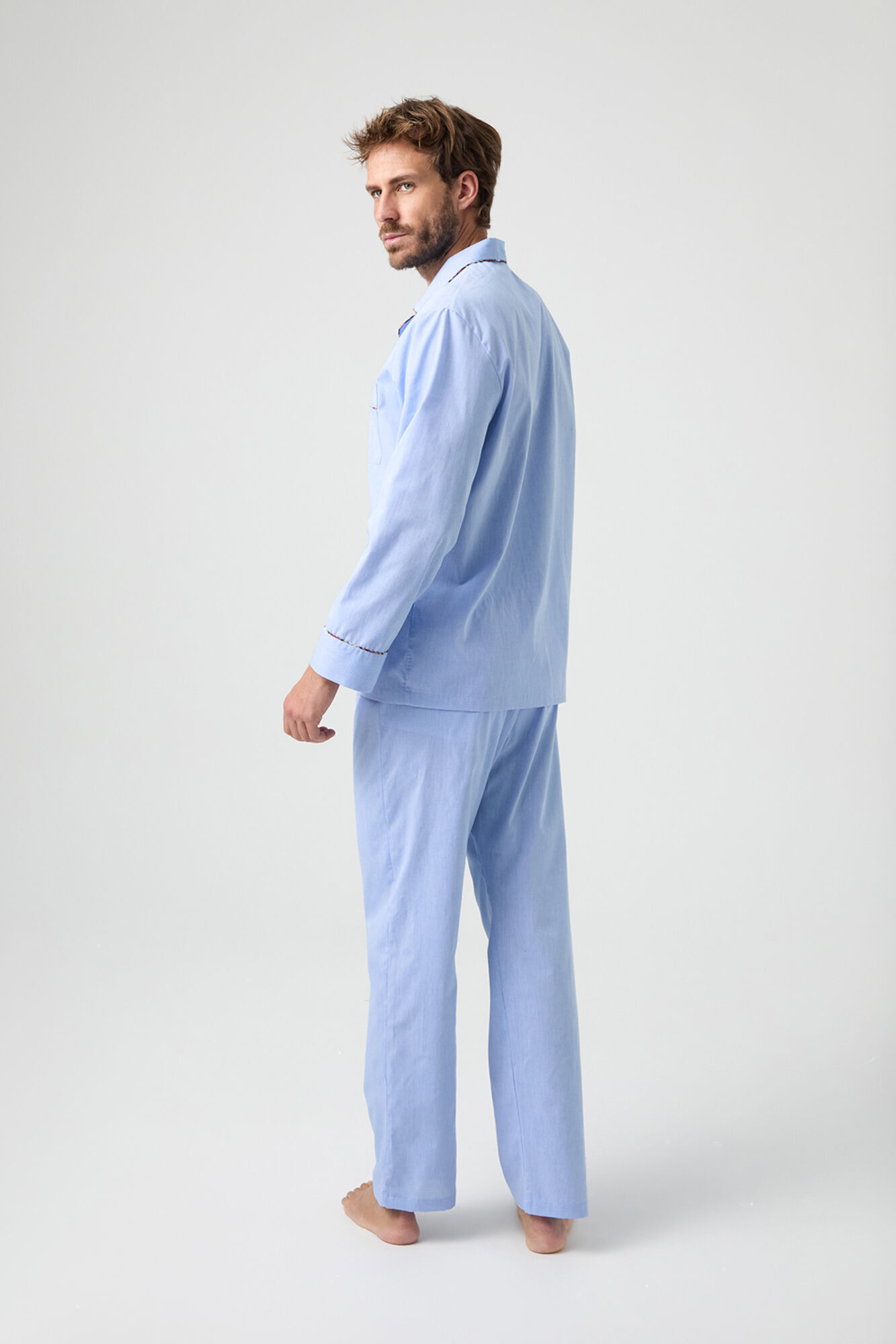 Kiff-Kiff Pijama Kiff Kiff 100% algod&atilde;o azul com detalhe de debrum escoc&ecirc;s