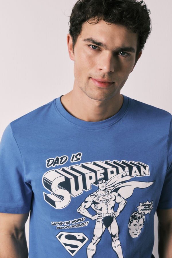 Women'secret Pijama de homem comprido em 100% algod&atilde;o Superman azul