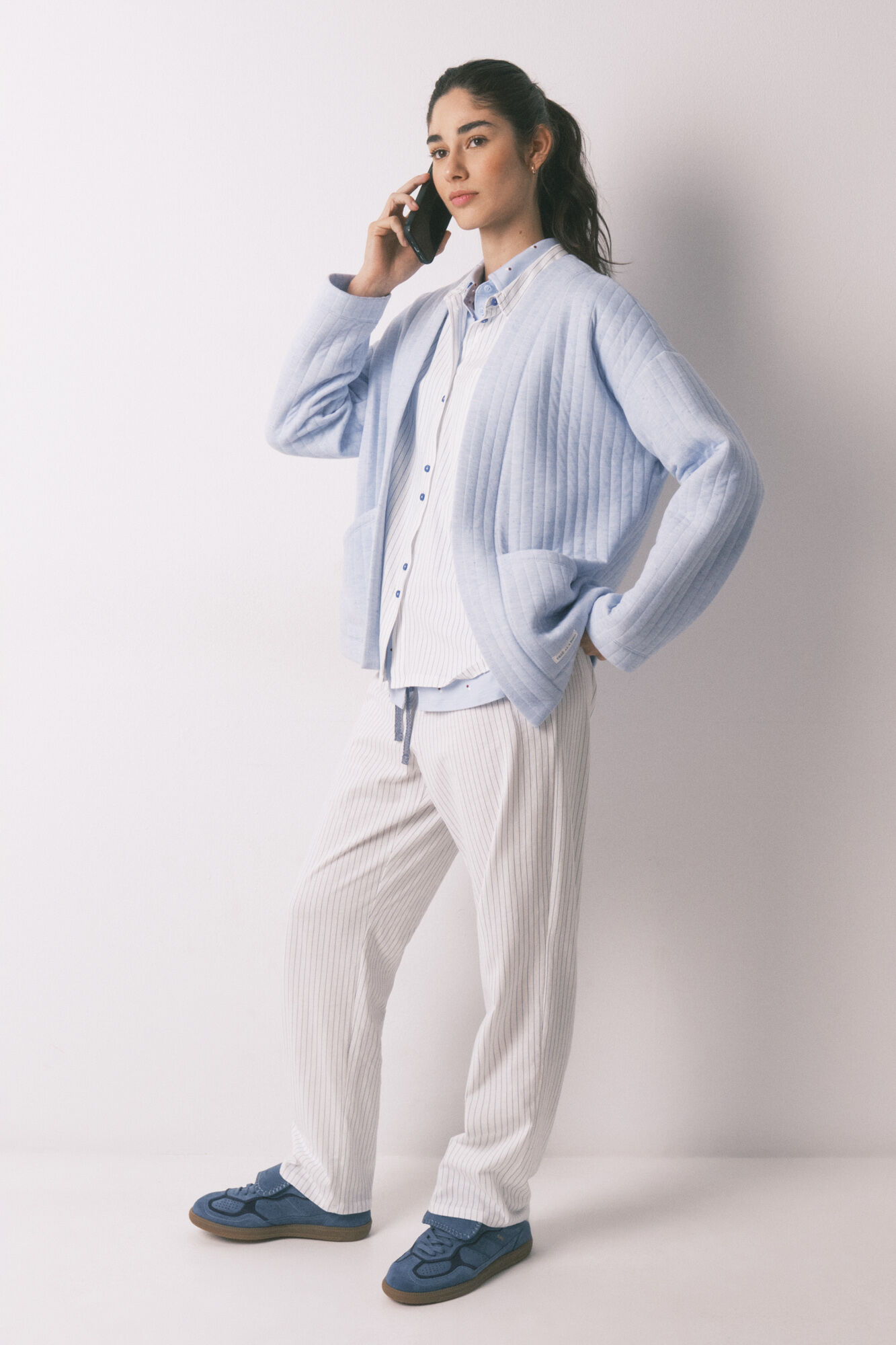 Women'secret Pijama camisero largo 100% algod&oacute;n blanco rayas