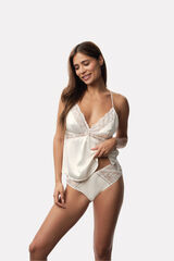 Dorina Camisola de renda e cetim bege