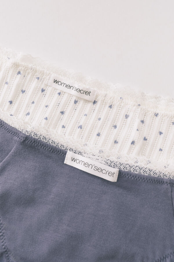 Women'secret Pack 2 cuecas cl&aacute;ssicas em algod&atilde;o azul e estampado branco estampado