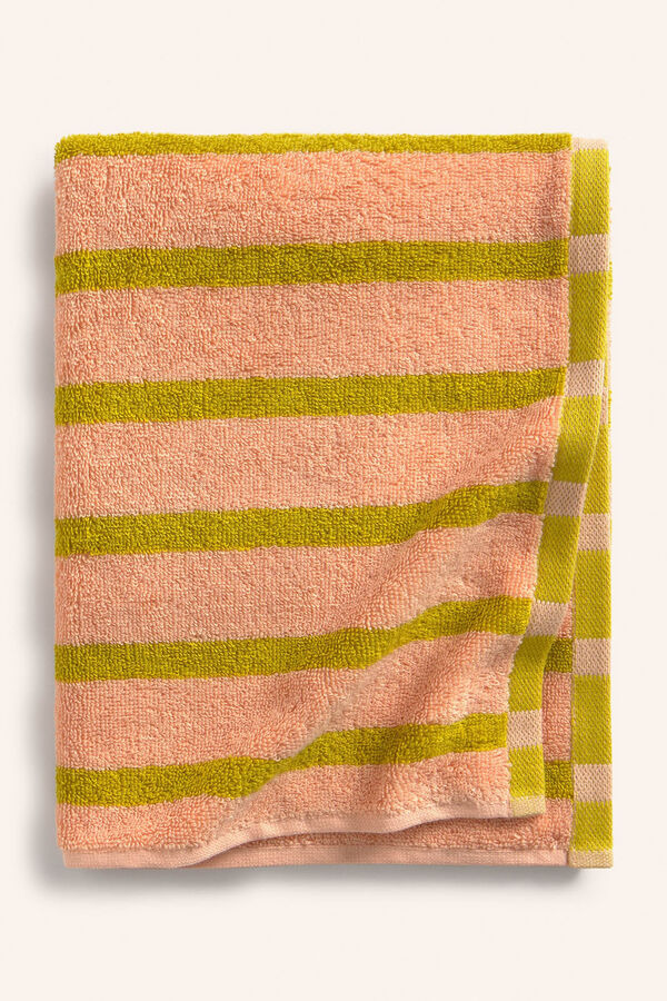 Calma House Toalha de lavat&oacute;rio em algod&atilde;o turco &agrave;s riscas rosa Saturno 50x90 rosa