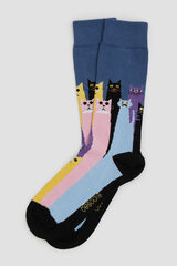 Besocks Calcetines altos Besocks de gatos de algodón orgánico color azul azul