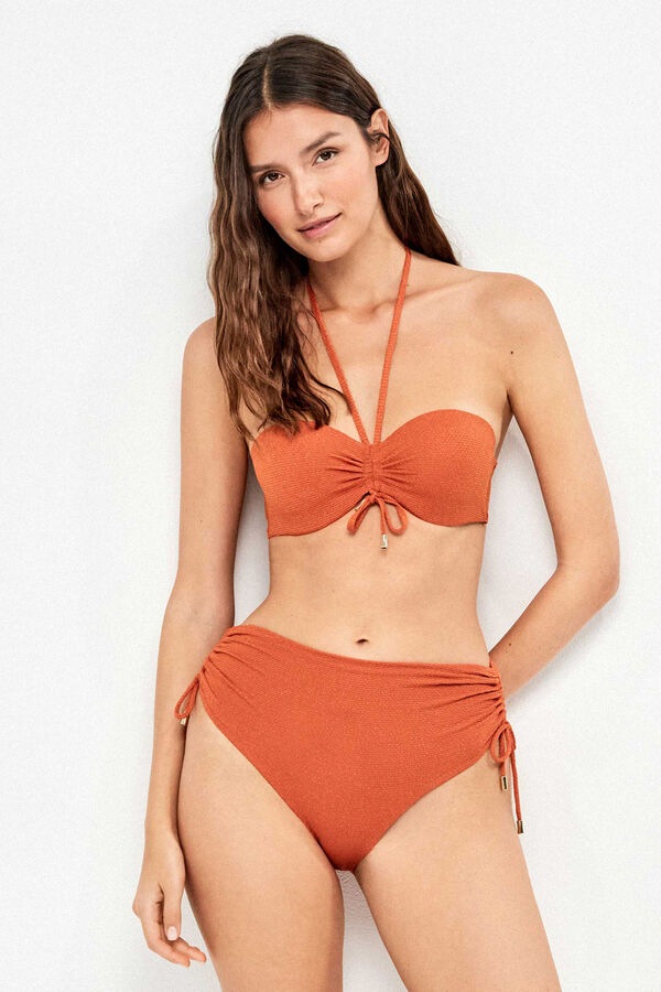 Gisela Top biqu&iacute;ni bandeau desmont&aacute;vel piqu&eacute; lurex dourado vermelho