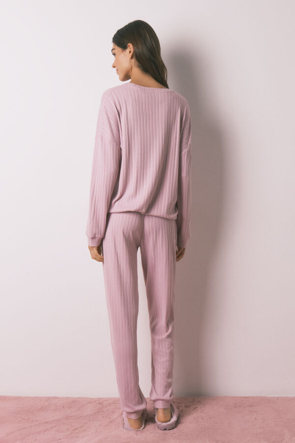 Women'secret Pijama pijama comprido rosa de malha quente e macio rosa