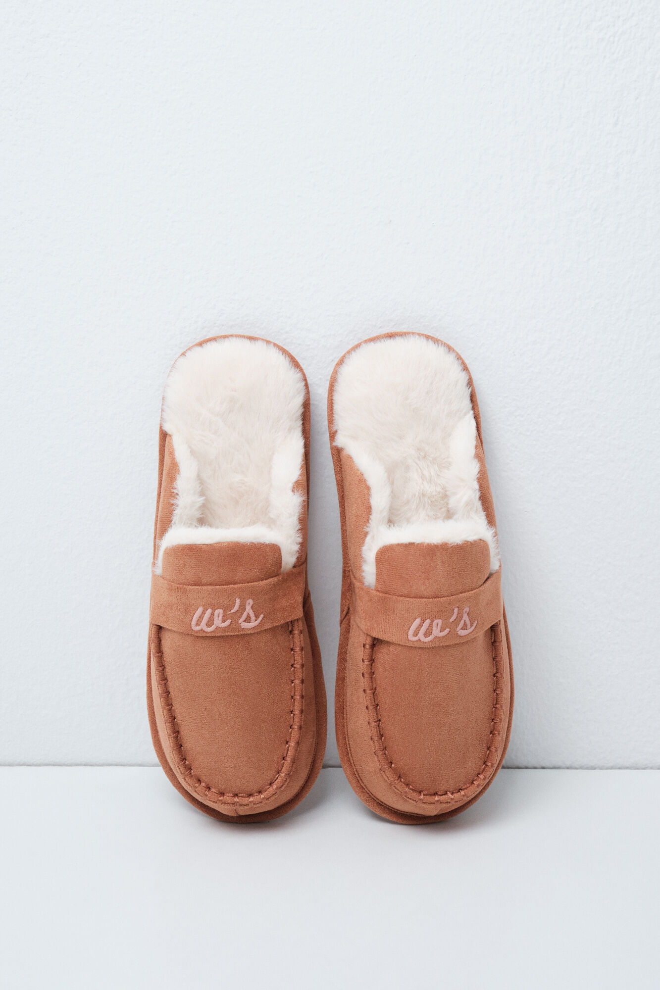 Women'secret Chinelos de quarto mocassim forrados castanhos