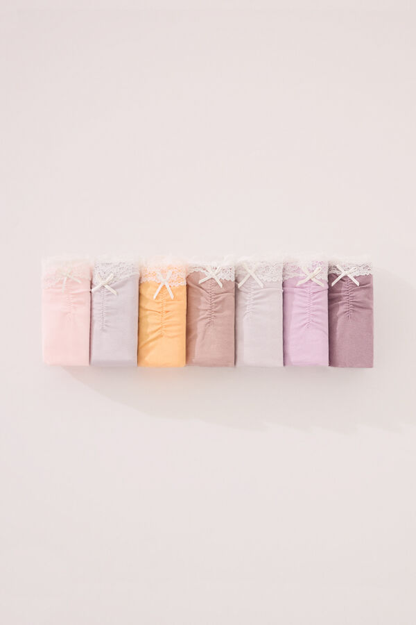 Women'secret Pack 7 bragas clásicas algodón mix colores encaje blanco