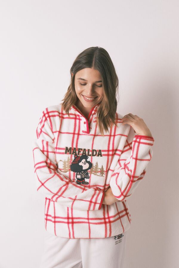 Women'secret Pijama longo de lã xadrez branco Mafalda bege