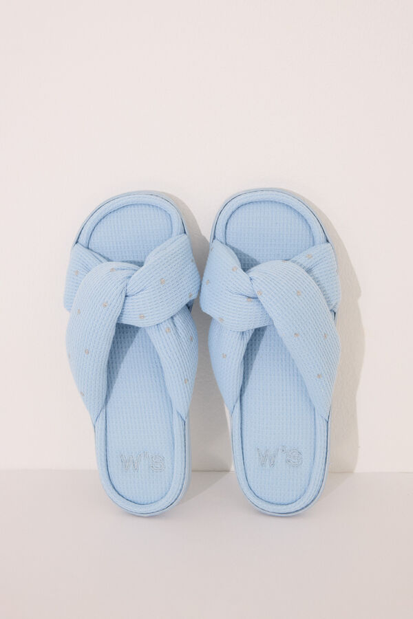 Women'secret Chinelo de banho waffle com nó azul  azul