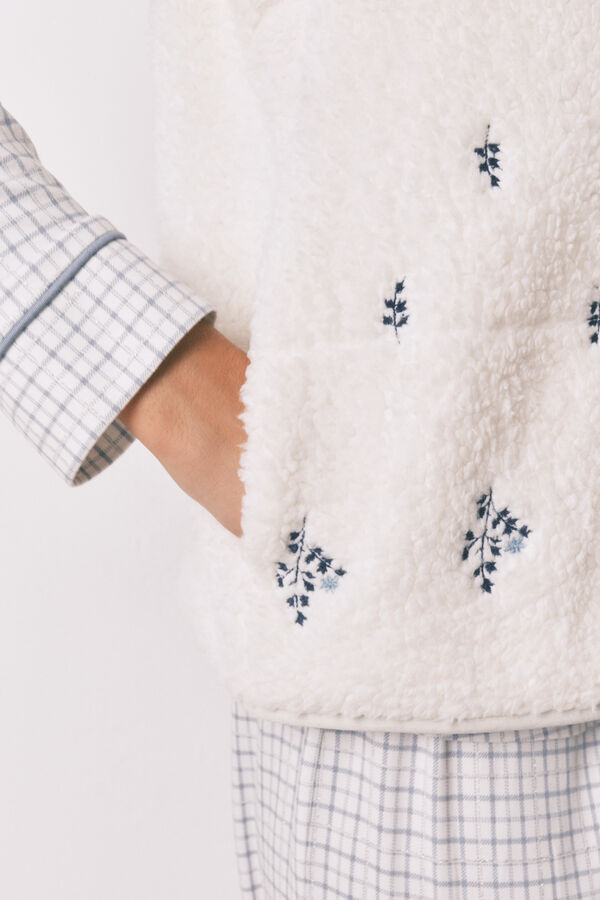 Women'secret Colete curto de pele de borrego branco bordado branco