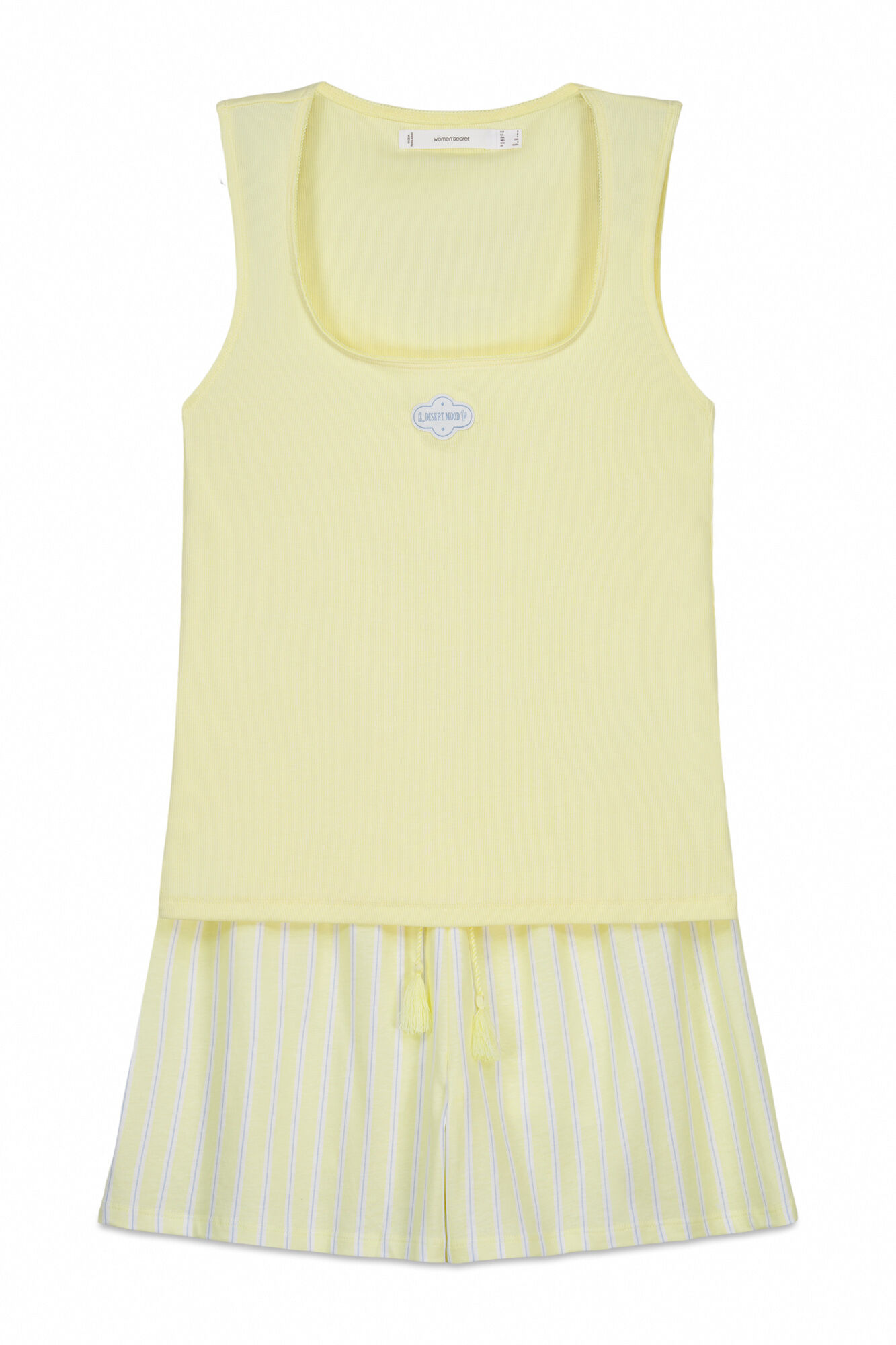 Women'secret Pijama curto em algod&atilde;o amarelo decote quadrado